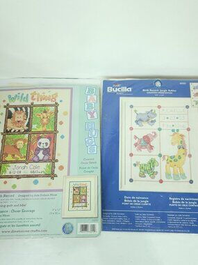 Bucilla Cross Stitch Birth Record Jungle Babies Wild Thing Dimension Lot Of  2